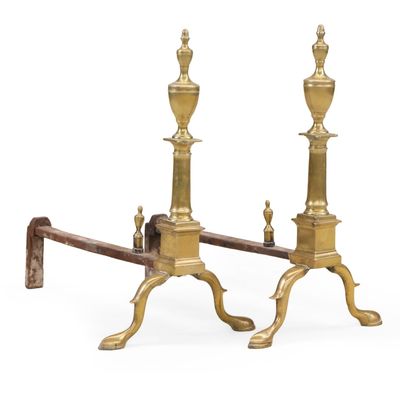 Pair of Federal Brass and Wrought Iron Andirons