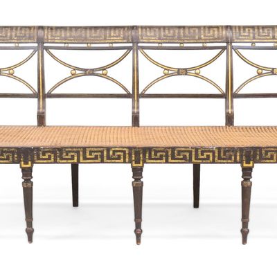 Regency Parcel-Gilt and Black-Painted Stencil Decorated Caned Seat Settee