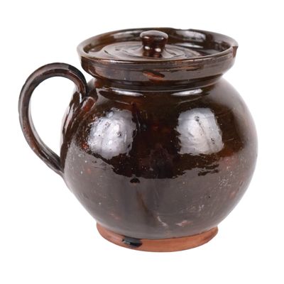 Early 19th C. New England Redware Covered Jar / Bean Pot, possibly Connecticut
