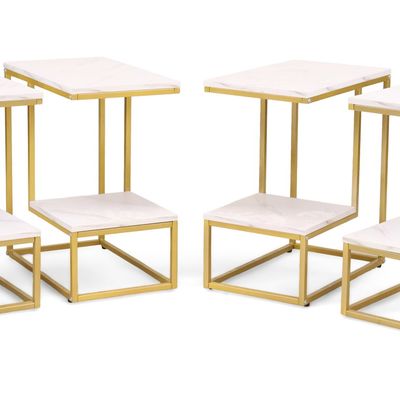 Set of Four Contemporary Faux Marble and Gold-Toned Metal Side Tables