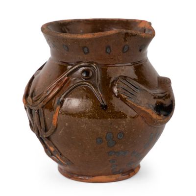 American Redware Creamer / Small Pitcher with Applied Bird Decorations