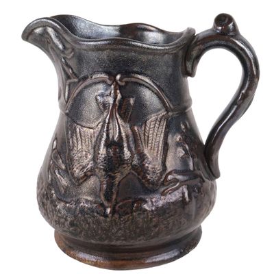 American Stoneware Pitcher with Relief-Molded Hunt Scene, possibly NJ or Pennsylvania