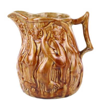 S. Risley (Norwich, Connecticut) attributed Relief-Molded Rockingham-Glazed Stoneware Pitcher