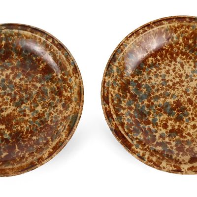 Pair of Stamped American Flint-Enamel / Rockingham-Glazed Plates / Dishes