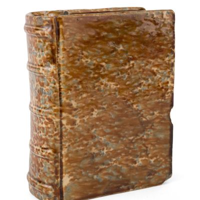 Very Rare Illinois Flint-Enamel / Rockingham-Glazed Presentation Book Flask / Bottle