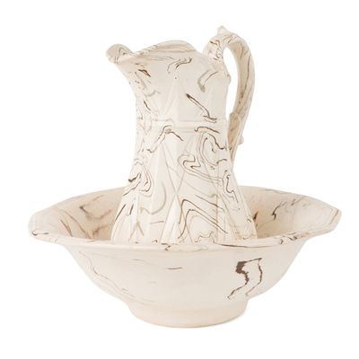 Stamped Bennington Scroddled Earthenware Ewer and Wash Bowl