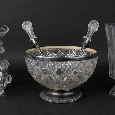 Henniger & Co. Cut Glass and Silver Plated Salad Bowl and Servers