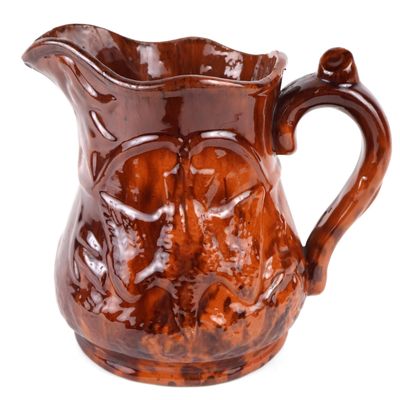 American Redware Pitcher with Relief-Molded Hunt Scene, possibly NJ or Pennsylvania