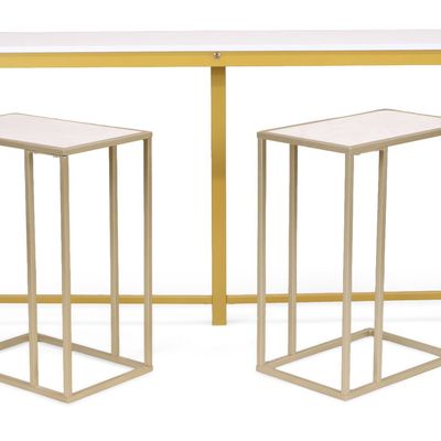 Contemporary Gold Tone and White Colored Oak Sofa Table