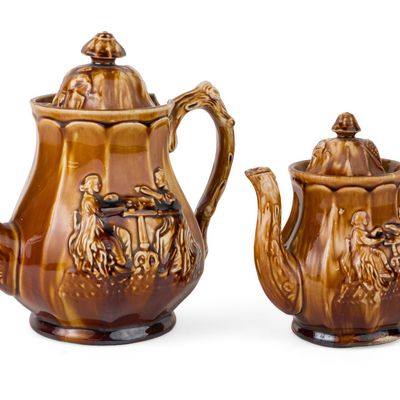 Lot of Two Rockingham-Glazed Teapots Attributed to Charles Coxon's Trenton NJ Pottery
