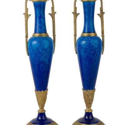 Pair of Bronze-Mounted Enamel Garnitures