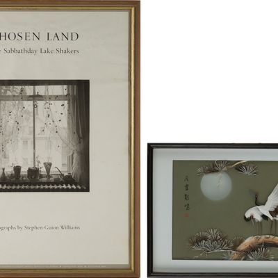 Chinese Mixed Media Shadowbox of Cranes on a Branch