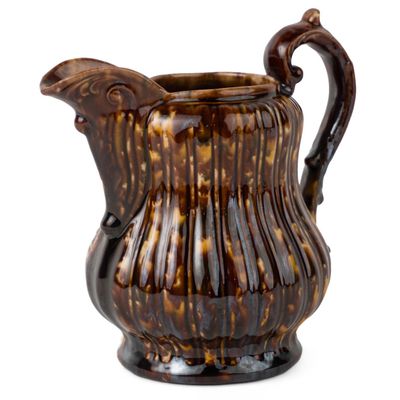 Stamped Bennington Flint-Enamel / Rockingham-Glazed Alternate Rib Creamer / Small Pitcher