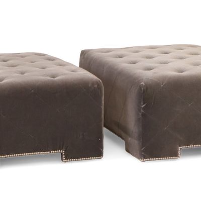 Pair of Modern Grey-Upholstered Ottomans