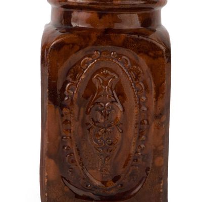 Pennsylvania Attributed Relief-Molded Redware Tobacco Jar / Canister