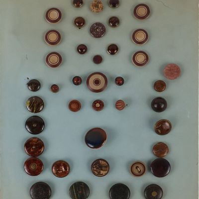 Rare Sheet of 19th C. Earthenware / Redware Pottery buttons, possibly Norwalk, Connecticut