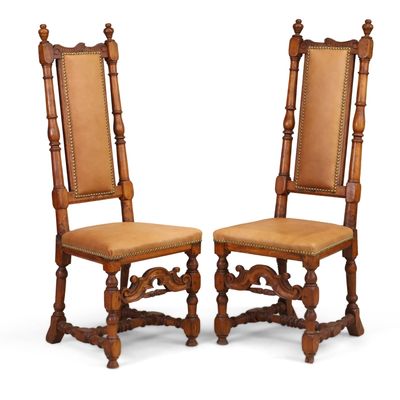 Pair of William and Mary Carved and Turned Maple Side Chairs