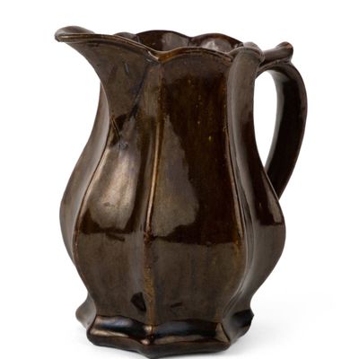 Stamped "A. O." Relief-Molded Redware Creamer / Small Pitcher, Possibly New England