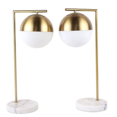 Pair of Hextra Marble and Gold-Toned Metal Table Lamps