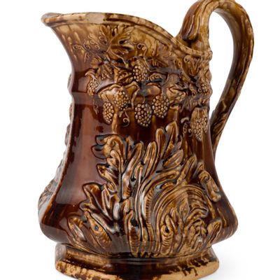 Rare Stamped "CITY POTTERY" (James Carr, New York, NY) Rockingham-Glazed Relief-Molded Ferns Pitcher