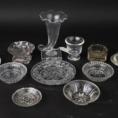 Steuben Colorless Glass Cornucopia Vase and Salt