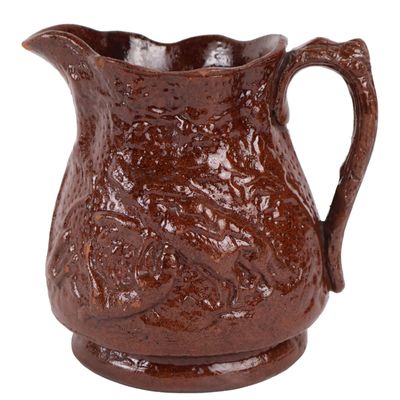 Bell Family (Strasburg, Shenandoah Valley of Virginia) Redware Pitcher with Relief-Molded Hunt Scene