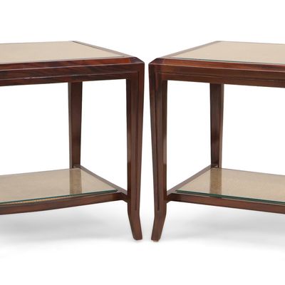 Pair of Rattan and Glass Side Table