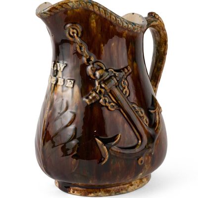 Swan Hill Pottery (South Amboy, NJ) attributed Flint-Enamel / Rockingham Glazed Anchor Pitcher