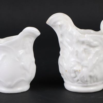 Brooklyn, NY Attributed Miniature Porcelain Corn Creamers / Toy Pitchers, Lot of Two