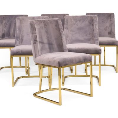 Set of Six Heidi Grey Velvet Dining Chairs
