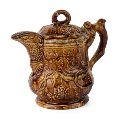 Diminutive Swan Hill Pottery (South Amboy, NJ) attributed Rockingham-Glazed Grape Ice Pitcher