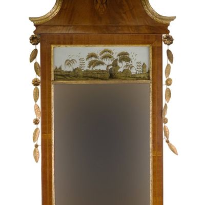 Federal Parcel Gilt and Eglomise Inlaid Mahogany Mirror