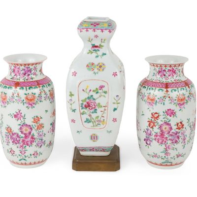 Group of Three Chinese Famille Rose Vases