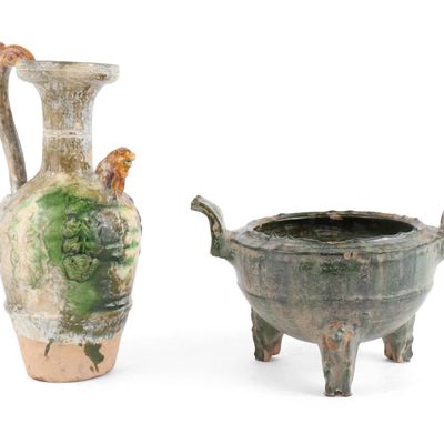 Two Chinese Han Dynasty Green Glazed Items