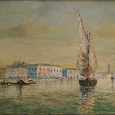C Alessandroni, Venetian Canal Scene, Oil on Canvas