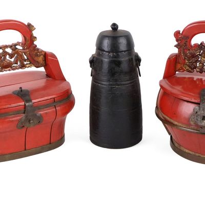 Two Chinese Red Painted and Parcel-Gilt Boxes