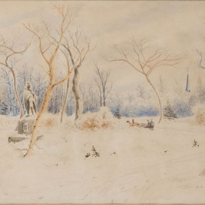 Louis Michel Elshemius, 1864-1941, Central Park at Columbus Square Entrance, Watercolor on Paper