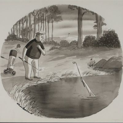 Charles Samuel Addams, 1912-1988, New Yorker Golf Cartoon, Ink, Charcoal, and Wash on Paper