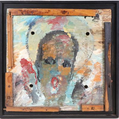 Purvis Young, American 1943-2010, Bust of a Saint, Paint on Plywood