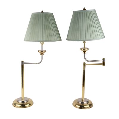 Pair of Brass and Chrome Swing Arm Table Lamps