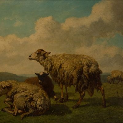 Louis Robbe, Belgian 1806-1887, Sheep in a Field, Oil on Canvas