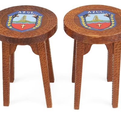 Pair of Stools with the City Crest of Azul, Argentina