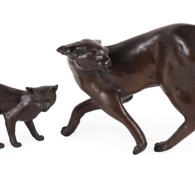 Tom Merrifield, 1933-2021, Two Cat, Bronze Sculptures