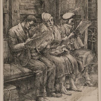Reginald Marsh, 1898-1954, Three Figures Reading, Etching