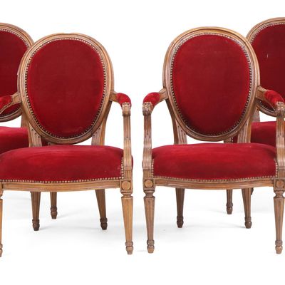 Four Louis XVI Carved Oak Fauteuils