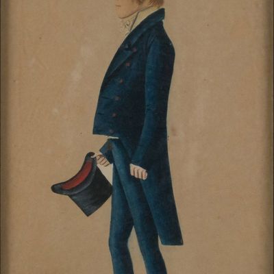 Jacob Maentel, 1763-1863, Portrait of Standing Gentleman in Profile, Watercolor and Gouache on Paper