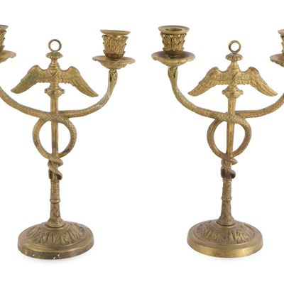 Pair of Neoclassical Gilt-Metal Candelabra