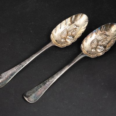 Pair of English Silver Berry Spoons