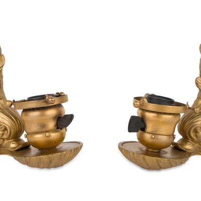 Pair of Gilt-Bronze Dolphin-Form Wall Sconces
