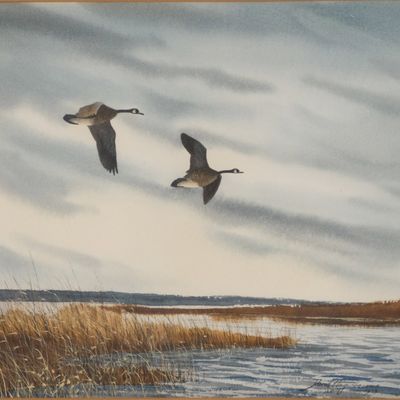 David Hagerbaumer, American 1921-2014, Canada Geese in Flight, Watercolor on Paper